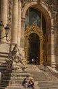 People and staircase at the golden gate of Petit Palais at Paris. Royalty Free Stock Photo